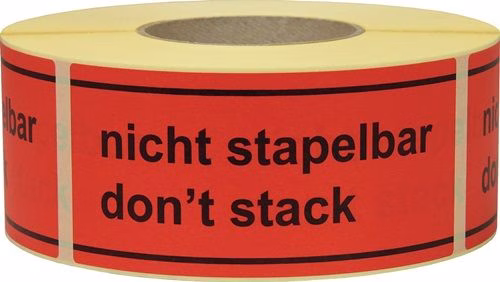 Waarschuwingslabel: Niet stapelbaar, lengte 145 mm, breedte 70 mm, rood, 1000 stuks/rol, merk TRANSPAK Waarschuwingslabel 1000 stuks/rol TRANSPAK uit de categorie plakbanden en afdichtingsbanden met artikelnummer 3000265575