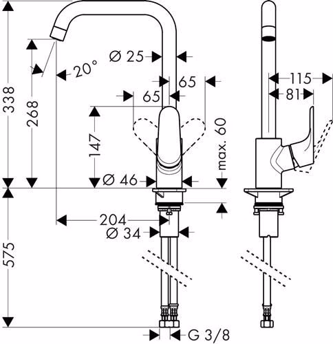 Eéngreeps keukenmengkraan 260 FOCUS DN 15 chroom