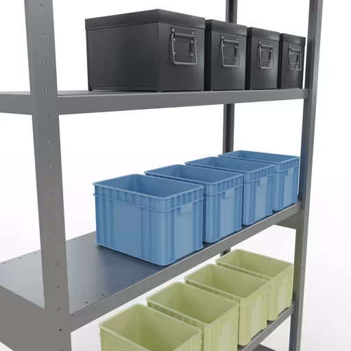 Abbildung Nr 14 des Artikels Grundregal, Fachbodenregal Stecksystem MULTIplus250, 2500 x 1300 x 400 mm (HxBxT), 6 Fachböden, Längenriegel, verzinkt aus der Produktgruppe Stecksystem von der Marke Schulte Lagertechnik