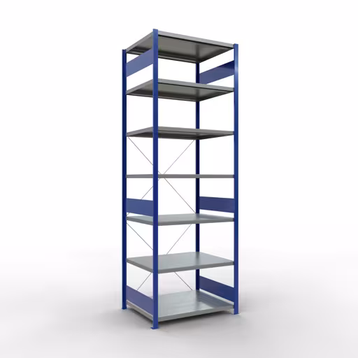 Grundregal, Fachbodenregal Stecksystem MULTIplus330, 3000 x 1000 x 800 mm (HxBxT), 7 Fachböden, Kreuzstrebe, RAL 5010 enzianblau/verzinkt von der Marke Schulte Lagertechnik Grundregal, Fachbodenregal Stecksystem MULTIplus330, 3000 x 1000 x 800 mm (HxBxT), 7 Fachböden, Kreuzstrebe, RAL 5010 enzianblau/verzinkt aus der Kategorie Grundregal mit der Artikelnummer 13982-B