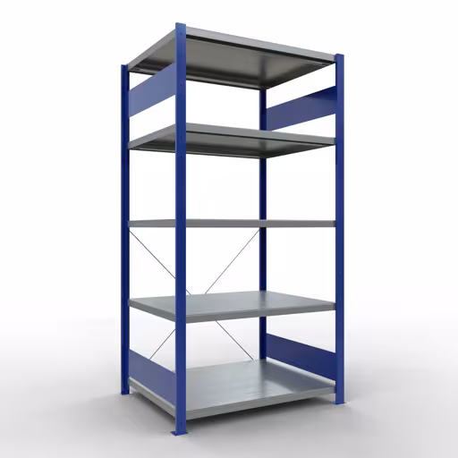 Produktbild Nr.13 des Artikels Grundregal, Fachbodenregal Stecksystem MULTIplus250, 2000 x 1000 x 800 mm (HxBxT), 5 Fachböden, Kreuzstrebe, RAL 5010 enzianblau/verzinkt aus der Produktreihe Stecksystem von der Marke Schulte Lagertechnik