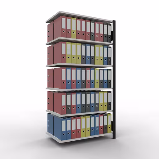 Abbildung Nr 8 des Artikels Anbauregal, Büro-Fachbodenregal Stecksystem MULTIplus150, 2000 x 1000 x 600 mm (HxBxT), 6 Fachböden, Längenriegel, ohne Mittelanschlag, schwarz/lichtgrau aus der Produktgruppe Büroregale von der Marke Schulte Lagertechnik