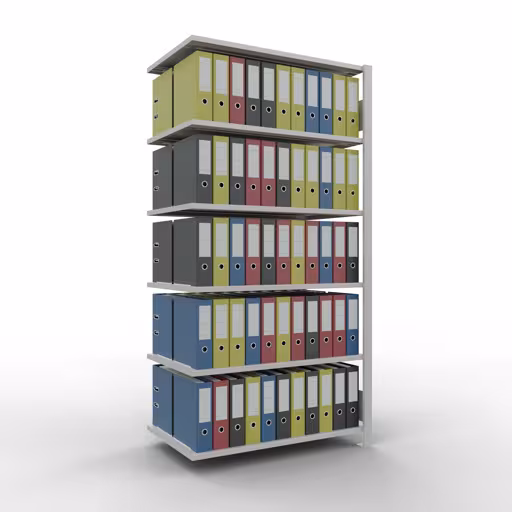 Anbauregal, Büro-Fachbodenregal Stecksystem MULTIplus150, 2000 x 1000 x 600 mm (HxBxT), 6 Fachböden, Längenriegel, ohne Mittelanschlag, lichtgrau von der Marke Schulte Lagertechnik aus der Produktreihe Büroregale