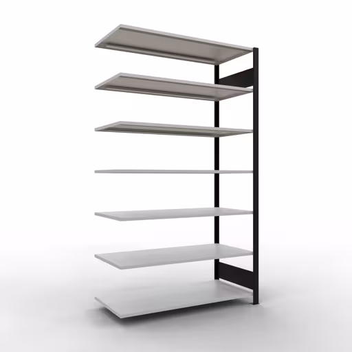Anbauregal, Büro-Fachbodenregal Stecksystem MULTIplus150, 2300 x 1300 x 600 mm (HxBxT), 7 Fachböden, Längenriegel, ohne Mittelanschlag, schwarz/lichtgrau aus der Kategorie Stecksystem mit der Artikelnummer 36071-S