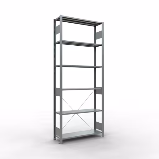 Grundregal, Fachbodenregal Stecksystem MULTIplus150, 2500 x 1000 x 300 mm (HxBxT), 6 Fachböden, Kreuzstrebe, verzinkt von der Marke Schulte Lagertechnik Grundregal, Fachbodenregal Stecksystem MULTIplus150, 2500 x 1000 x 300 mm (HxBxT), 6 Fachböden, Kreuzstrebe, verzinkt aus der Kategorie Grundregal mit der Artikelnummer 12731