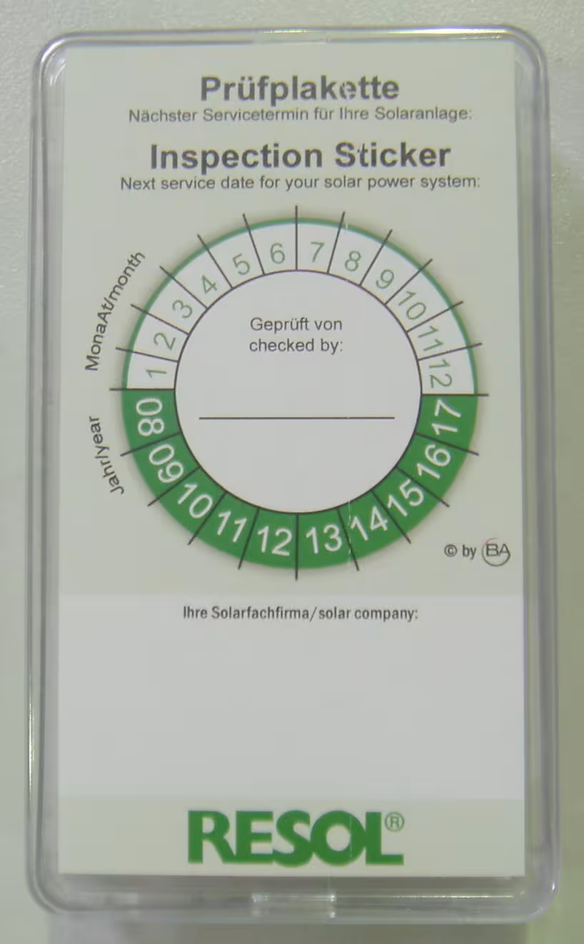 2Prüfplaketten von Resol mit der Artikelnr. 29000060