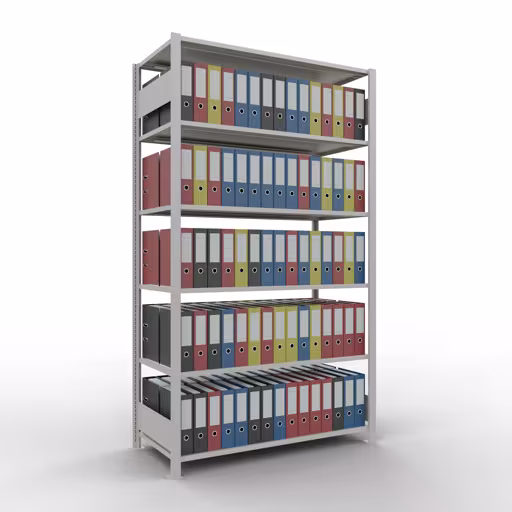 Abbildung Nr 13 des Artikels Grundregal, Büro-Fachbodenregal Stecksystem MULTIplus150, 2300 x 1300 x 600 mm (HxBxT), 7 Fachböden, Längenriegel, ohne Mittelanschlag, lichtgrau aus der Produktgruppe Büroregale von der Marke Schulte Lagertechnik