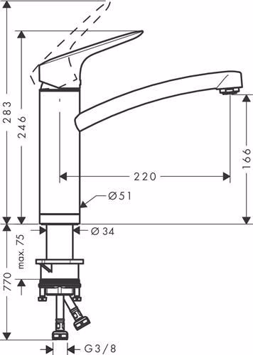 Technische Zeichnung 3980338 Hansgrohe Einhebel-Küchenmischer 160 LOGIS DN 15 für Vorfenstermontage chrom