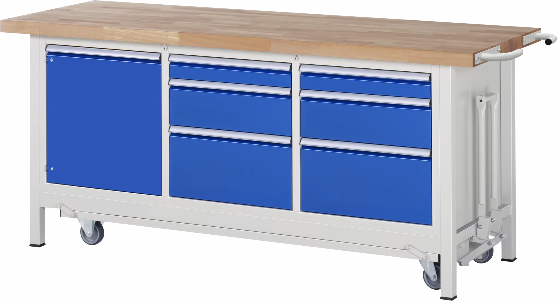 Werkbank mit Fahrgestell 8570, B2000xT700xH880mm, 6xSchublade-Teilauszug, 1xTür aus der Kategorie Werkbänke mit der Artikelnr. 05-8570A2-207B4F.11