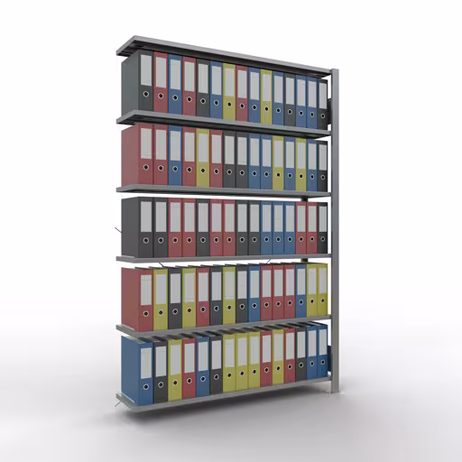 Abbildung Nr 10 des Artikels Anbauregal, Büro-Fachbodenregal Stecksystem MULTIplus85, 2000 x 1300 x 300 mm (HxBxT), 6 Fachböden, Kreuzstrebe, verzinkt, ohne Anschlagleiste aus der Produktgruppe Büroregale von der Marke Schulte Lagertechnik