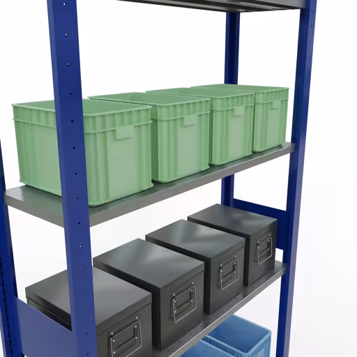 Abbildung Nr 15 des Artikels Grundregal, Fachbodenregal Stecksystem MULTIplus85, 3000 x 1000 x 300 mm (HxBxT), 7 Fachböden, Längenriegel, RAL 5010 enzianblau aus der Produktgruppe Stecksystem von der Marke Schulte Lagertechnik