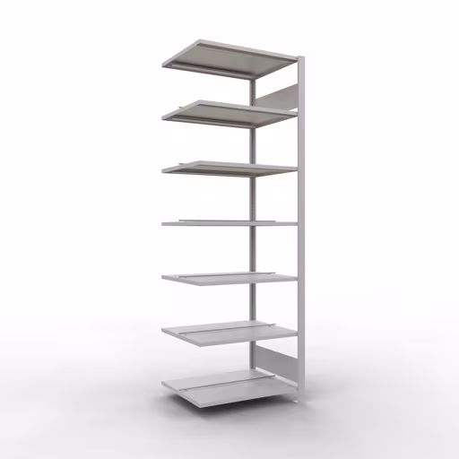 Anbauregal, Büro-Fachbodenregal Stecksystem MULTIplus150, 2300 x 750 x 600 mm (HxBxT), 7 Fachböden, Längenriegel, mit Mittelanschlag, lichtgrau aus der Kategorie Stecksystem mit der Artikelnummer 36051
