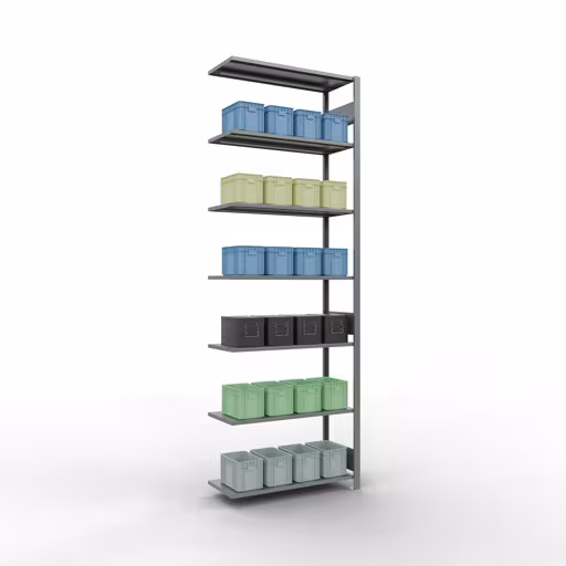 Produktbild Nr 14 des Artikels Anbauregal, Fachbodenregal Stecksystem MULTIplus85, 3000 x 1000 x 400 mm (HxBxT), 7 Fachböden, Längenriegel, verzinkt Abbildung Nr 14 des Artikels Anbauregal, Fachbodenregal Stecksystem MULTIplus85, 3000 x 1000 x 400 mm (HxBxT), 7 Fachböden, Längenriegel, verzinkt aus der Produktgruppe Stecksystem von der Marke Schulte Lagertechnik