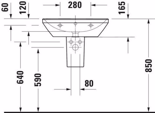 Waschtisch D-Neo 600x440mm weiß 1 Hahnloch, mit Überlauf DURAVIT