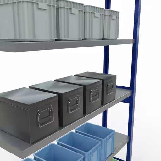 Abbildung Nr 11 des Artikels Anbauregal, Fachbodenregal Stecksystem MULTIplus250, 2500 x 1300 x 300 mm (HxBxT), 6 Fachböden, Längenriegel, RAL 5010 enzianblau/verzinkt aus der Produktgruppe Stecksystem von der Marke Schulte Lagertechnik