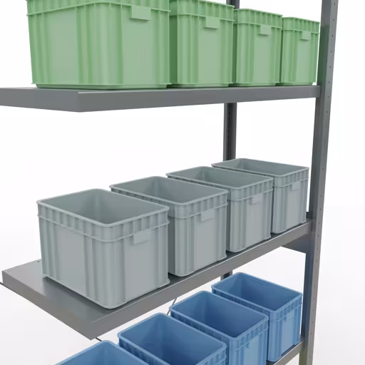 Produktbild Nr.8 des Artikels Anbauregal, Fachbodenregal Stecksystem MULTIplus250, 2500 x 1000 x 400 mm (HxBxT), 6 Fachböden, Kreuzstrebe, verzinkt aus der Produktreihe Stecksystem von der Marke Schulte Lagertechnik