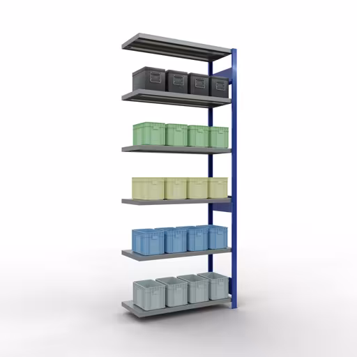 Produktbild Nr 15 des Artikels Anbauregal, Fachbodenregal Stecksystem MULTIplus250, 2500 x 1000 x 400 mm (HxBxT), 6 Fachböden, Längenriegel, RAL 5010 enzianblau/verzinkt Abbildung Nr 15 des Artikels Anbauregal, Fachbodenregal Stecksystem MULTIplus250, 2500 x 1000 x 400 mm (HxBxT), 6 Fachböden, Längenriegel, RAL 5010 enzianblau/verzinkt aus der Produktgruppe Stecksystem von der Marke Schulte Lagertechnik