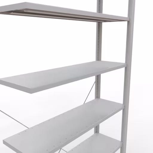 Anbauregal, Büro-Fachbodenregal Stecksystem MULTIplus85, 2300 x 1000 x 300 mm (HxBxT), 7 Fachböden, Kreuzstrebe, ohne Anschlagleiste, lichtgrau von Schulte Lagertechnik aus der Kategorie Büroregale