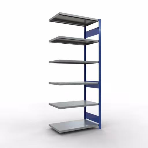 Anbauregal, Fachbodenregal Stecksystem MULTIplus330, 2500 x 1000 x 600 mm (HxBxT), 6 Fachböden, Längenriegel, RAL 5010 enzianblau/verzinkt aus der Kategorie Anbauregal mit der Artikelnummer 13966-LR-B