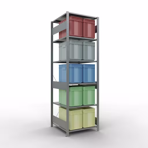 Andere Ansicht des Artikels Grundregal, Fachbodenregal Stecksystem MULTIplus150, 2500 x 750 x 800 mm (HxBxT), 6 Fachböden, Kreuzstrebe, verzinkt Andere Ansicht des Artikels Grundregal, Fachbodenregal Stecksystem MULTIplus150, 2500 x 750 x 800 mm (HxBxT), 6 Fachböden, Kreuzstrebe, verzinkt aus der Kategorie Stecksystem