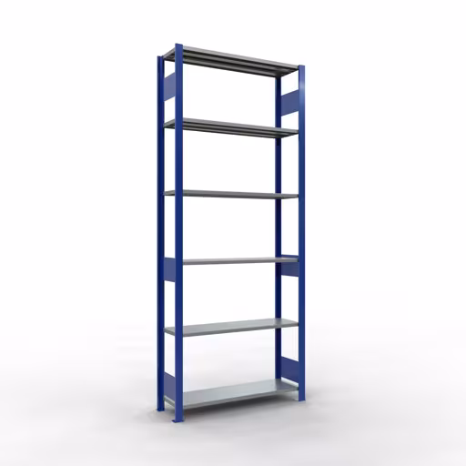 Grundregal, Fachbodenregal Stecksystem MULTIplus85, 2500 x 1000 x 300 mm (HxBxT), 6 Fachböden, Längenriegel, RAL 5010 enzianblau aus der Kategorie Grundregal mit der Artikelnummer 13131-LR-B