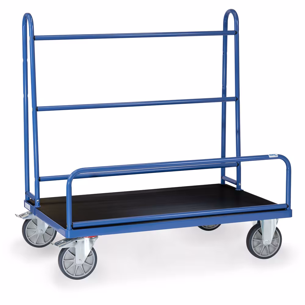 Plattenwagen 4433 - Ladefläche mit Riefengummi Breite 535 mm, Länge 1270 mm von der Marke Fetra Plattenwagen - Ladefläche mit Riefengummi pulverbeschichtet blau RAL 5007, Plattform Holzwerkstoffplatten mit aufgeklebtem Feinriefengummi Typ Ladeflächenbreite: 535 mm aus der Kategorie Plattentransport mit der Artikelnr. 4433