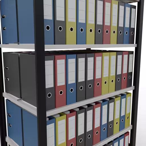 Abbildung Nr 14 des Artikels Grundregal, Büro-Fachbodenregal Stecksystem MULTIplus150, 2000 x 1000 x 600 mm (HxBxT), 6 Fachböden, Längenriegel, mit Mittelanschlag, schwarz/lichtgrau aus der Produktgruppe Büroregale von der Marke Schulte Lagertechnik