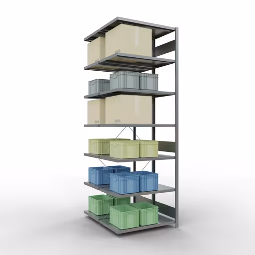 Anbauregal, Doppelregal, Fachbodenregal Stecksystem MULTIplus250, 3000 x 1000 x (2x600) mm (HxBxT), 2x7 Fachböden, Kreuzstrebe, verzinkt mit der GTIN 4058255035410 Anbauregal, Doppelregal, Fachbodenregal Stecksystem MULTIplus250, 3000 x 1000 x (2x600) mm (HxBxT), 2x7 Fachböden, Kreuzstrebe, verzinkt von Schulte Lagertechnik mit der Artikelnr. 14267-A