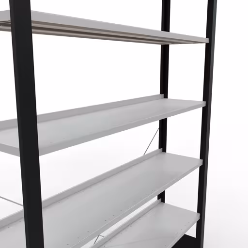 Grundregal, Büro-Fachbodenregal Stecksystem MULTIplus85, 2300 x 1300 x 300 mm (HxBxT), 7 Fachböden, Kreuzstrebe, mit Anschlagleiste, schwarz/lichtgrau von Schulte Lagertechnik aus der Kategorie Büroregale