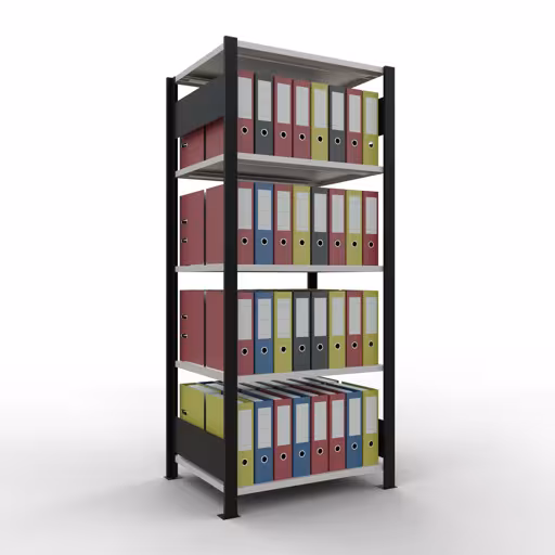 Abbildung Nr 9 des Artikels Grundregal, Büro-Fachbodenregal Stecksystem MULTIplus150, 1800 x 750 x 600 mm (HxBxT), 5 Fachböden, Längenriegel, ohne Mittelanschlag, schwarz/lichtgrau aus der Produktgruppe Büroregale von der Marke Schulte Lagertechnik