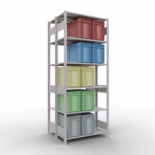 Zusatzbild des Artikels Grundregal, Doppelregal, Fachbodenregal Stecksystem MULTIplus150, 2500 x 1000 x (2x400) mm (HxBxT), 2x6 Fachböden, Längenriegel, RAL 7035 lichtgrau Zusatzbild des Artikels Grundregal, Doppelregal, Fachbodenregal Stecksystem MULTIplus150, 2500 x 1000 x (2x400) mm (HxBxT), 2x6 Fachböden, Längenriegel, RAL 7035 lichtgrau aus Doppelregale