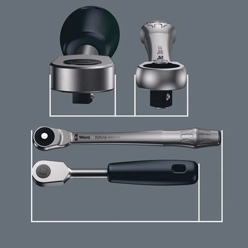 Durchsteckknarre Zyklop Metal push 1/2 ″ 38 Zähne Länge 281 mm mit unverlierbarem Durchsteckvierkant WERA