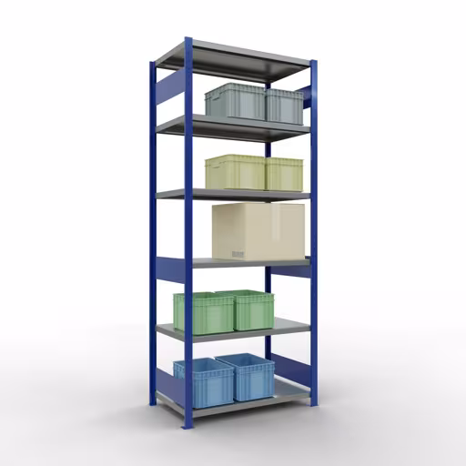 Abbildung Nr 15 des Artikels Grundregal, Fachbodenregal Stecksystem MULTIplus330, 2500 x 1000 x 600 mm (HxBxT), 6 Fachböden, Längenriegel, RAL 5010 enzianblau/verzinkt aus der Produktgruppe Stecksystem von der Marke Schulte Lagertechnik