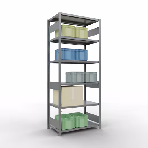 Andere Ansicht des Artikels Grundregal, Fachbodenregal Stecksystem MULTIplus250, 2500 x 1000 x 600 mm (HxBxT), 6 Fachböden, Kreuzstrebe, verzinkt Andere Ansicht des Artikels Grundregal, Fachbodenregal Stecksystem MULTIplus250, 2500 x 1000 x 600 mm (HxBxT), 6 Fachböden, Kreuzstrebe, verzinkt aus der Kategorie Stecksystem