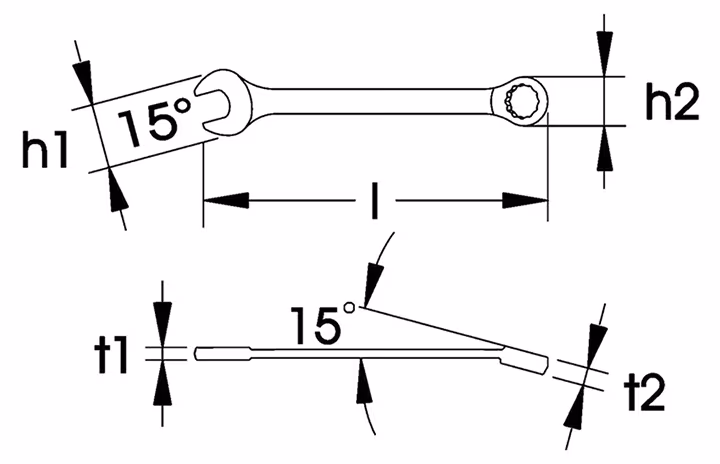 Skizze 827622 Ringmaulschlüssel extra lang DIN 3113, Form A, ELORA-203-8 mm XL