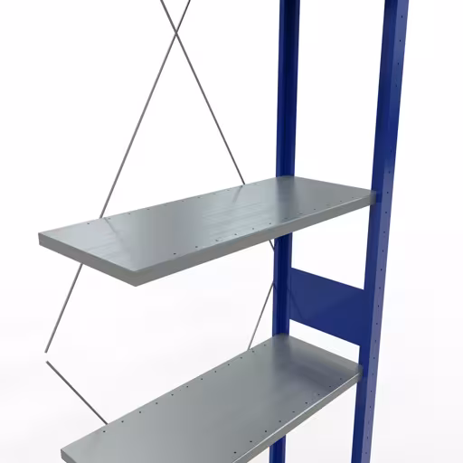 Produktbild Nr.7 des Artikels Anbauregal, Fachbodenregal Stecksystem MULTIplus150, 3000 x 750 x 300 mm (HxBxT), 7 Fachböden, Kreuzstrebe, RAL 5010 enzianblau/verzinkt/verzinkt aus der Produktreihe Stecksystem von der Marke Schulte Lagertechnik
