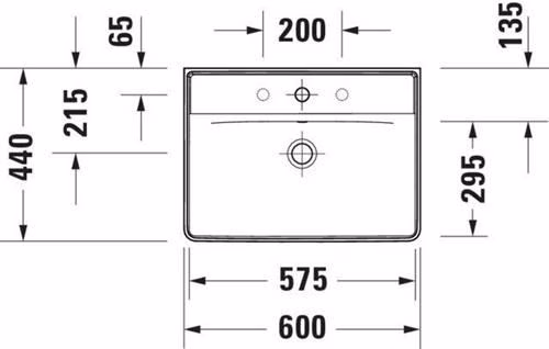 Waschtisch D-Neo 600x440mm weiß 1 Hahnloch, mit Überlauf DURAVIT