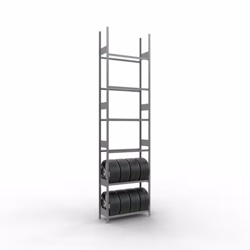 Weitere Ansicht des Artikels Grundregal, Räder-/Reifenregal, 4500 x 1150 x 400 mm, verzinkt, 6 Lagerebenen á 150 kg Fachlast pro Ebene aus der Kategorie Fachbodenregale
