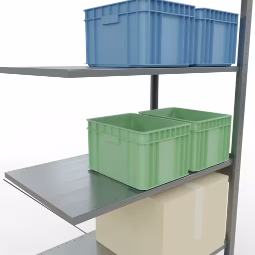 Produktbild Nr 13 des Artikels Anbauregal, Fachbodenregal Stecksystem MULTIplus150, 2500 x 1000 x 600 mm (HxBxT), 6 Fachböden, Kreuzstrebe, verzinkt Abbildung Nr 13 des Artikels Anbauregal, Fachbodenregal Stecksystem MULTIplus150, 2500 x 1000 x 600 mm (HxBxT), 6 Fachböden, Kreuzstrebe, verzinkt aus der Produktgruppe Stecksystem von der Marke Schulte Lagertechnik