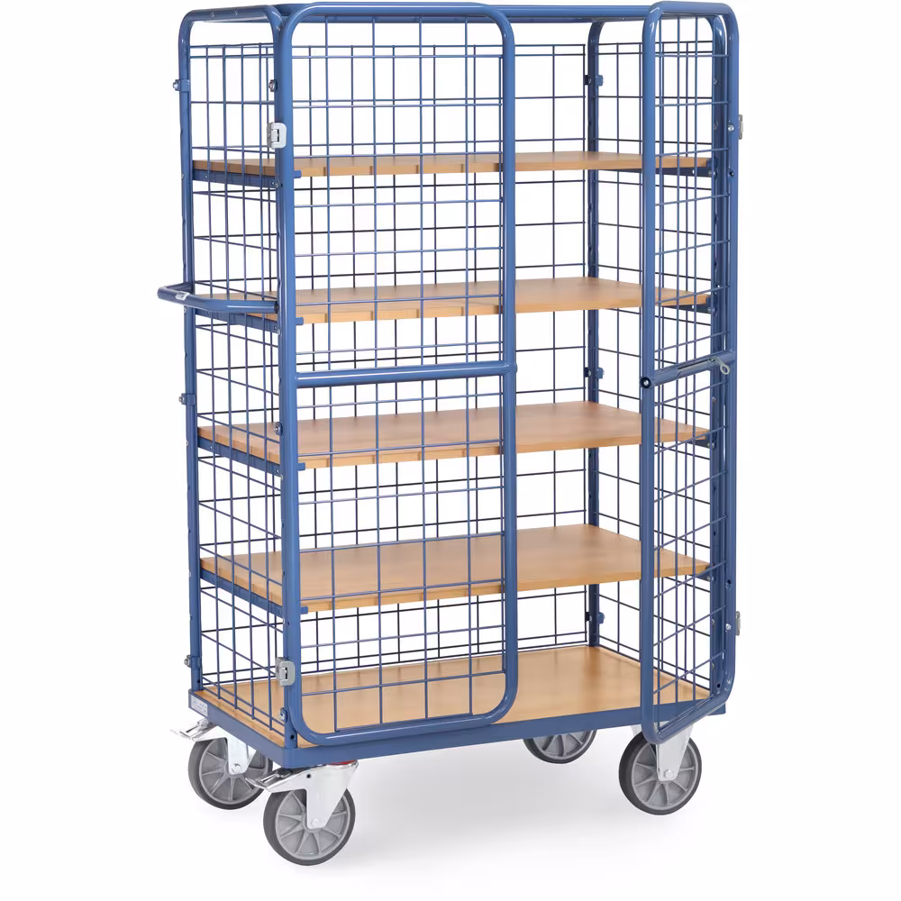 Etagenwagen 5 Etagen Türen Baukasten-System, Stahlrohr und Profilstahl geschweißt, pulverbeschichtet blau RAL 5007, Schraubkonstruktion aus der Kategorie Etagenwagen