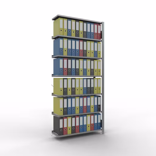 Abbildung Nr 12 des Artikels Anbauregal, Büro-Fachbodenregal Stecksystem MULTIplus85, 2300 x 1000 x 300 mm (HxBxT), 7 Fachböden, Kreuzstrebe, verzinkt, mit Anschlagleiste aus der Produktgruppe Büroregale von der Marke Schulte Lagertechnik