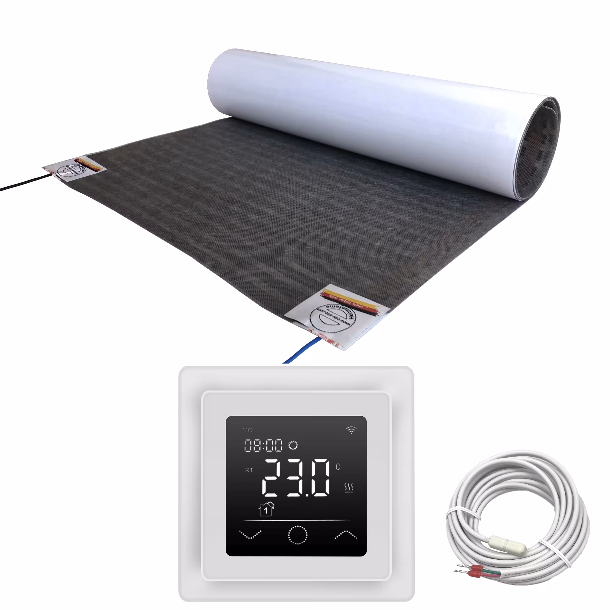 Lux elektrische vloerverwarming | Set met verwarmingsfolie en WiFi-controller Touch witte folie lengte & oppervlakte 4,5m / 2,25m² van HoWaTech HoWaTech Lux Elektrische Vloerverwarming | Set met verwarmingsfolie en WiFi controller Touch wit, elektrische vloerverwarming, art.nr. 2042.225-200