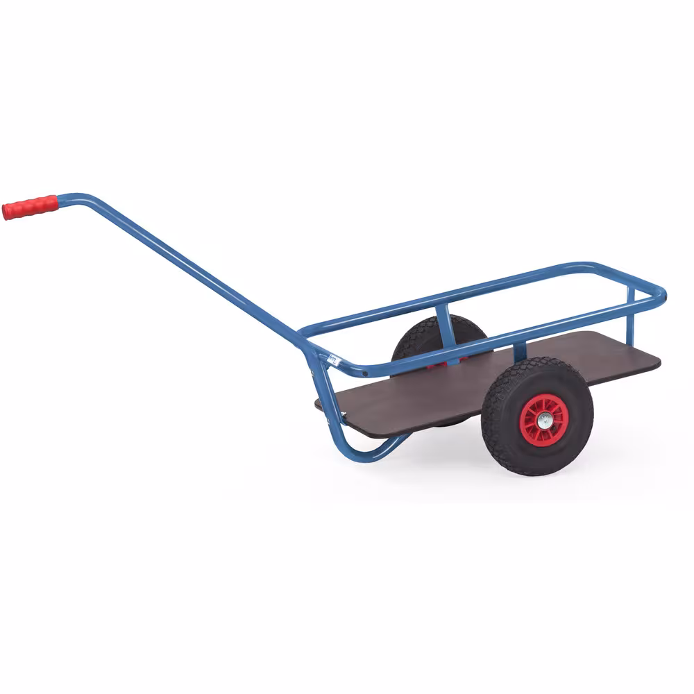 Handwagen leicht offen aus Stahlrohr geschweißt, pulverbeschichtet blau RAL 5007, Deichsel anschraubbar, Ladefläche aus wasserfestem Sperrholz aus der Kategorie Handwagen/Pritschenwagen