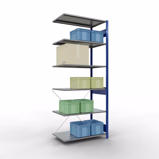 Andere Ansicht des Artikels Anbauregal, Fachbodenregal Stecksystem MULTIplus150, 2500 x 1000 x 600 mm (HxBxT), 6 Fachböden, Kreuzstrebe, RAL 5010/verzinkt Andere Ansicht des Artikels Anbauregal, Fachbodenregal Stecksystem MULTIplus150, 2500 x 1000 x 600 mm (HxBxT), 6 Fachböden, Kreuzstrebe, RAL 5010/verzinkt aus der Kategorie Stecksystem