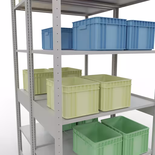 Produktbild Nr.8 des Artikels Grundregal, Doppelregal, Fachbodenregal Stecksystem MULTIplus150, 2500 x 1000 x (2x600) mm (HxBxT), 2x6 Fachböden, Kreuzstrebe, RAL 7035 lichtgrau aus der Produktreihe Fachbodenregale von der Marke Schulte Lagertechnik