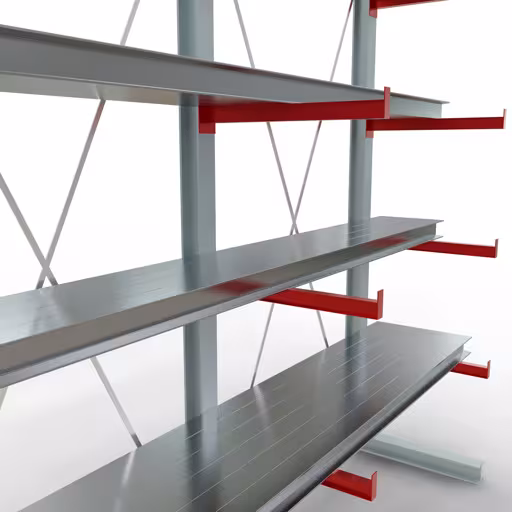 Abbildung Nr 12 des Artikels K 6000 Komplettregal, einseitig, 3000 x 3000 x 750 mm, RAL 7001 / RAL 3000, 5 Lagerebenen aus der Produktgruppe Kragarmregale von der Marke Schulte Lagertechnik
