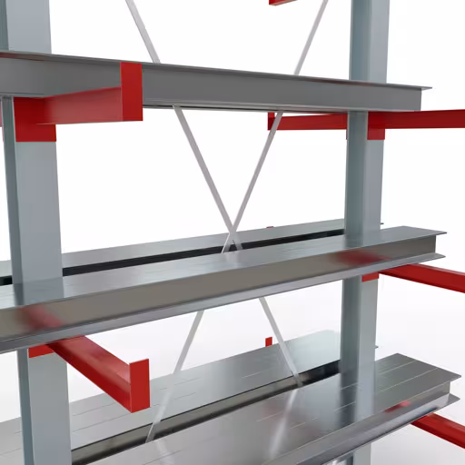 Abbildung Nr 12 des Artikels K 3000 Komplettregal, doppelseitig, 2500 x 1300 x 500 mm, RAL 7001 / RAL 3000, 5 Lagerebenen aus der Produktgruppe Kragarmregale von der Marke Schulte Lagertechnik