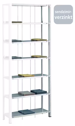 Anbauregal, Schraub-Fädelstäberegal BASIC70, 2300 x 900 x 350 mm (HxBxT), 7 Fachböden, verzinkt von Schulte Lagertechnik mit der Artikelnr. 10707