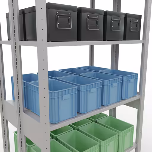 Produktbild Nr 13 des Artikels Grundregal, Doppelregal, Fachbodenregal Stecksystem MULTIplus150, 2500 x 1000 x (2x300) mm (HxBxT), 2x6 Fachböden, Kreuzstrebe, RAL 7035 lichtgrau Abbildung Nr 13 des Artikels Grundregal, Doppelregal, Fachbodenregal Stecksystem MULTIplus150, 2500 x 1000 x (2x300) mm (HxBxT), 2x6 Fachböden, Kreuzstrebe, RAL 7035 lichtgrau aus der Produktgruppe Fachbodenregale von der Marke Schulte Lagertechnik