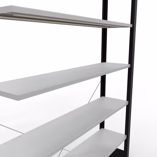 Abbildung Nr 12 des Artikels Anbauregal, Büro-Fachbodenregal Stecksystem MULTIplus85, 2300 x 1300 x 300 mm (HxBxT), 7 Fachböden, Kreuzstrebe, ohne Anschlagleiste, schwarz/lichtgrau aus der Produktgruppe Büroregale von der Marke Schulte Lagertechnik